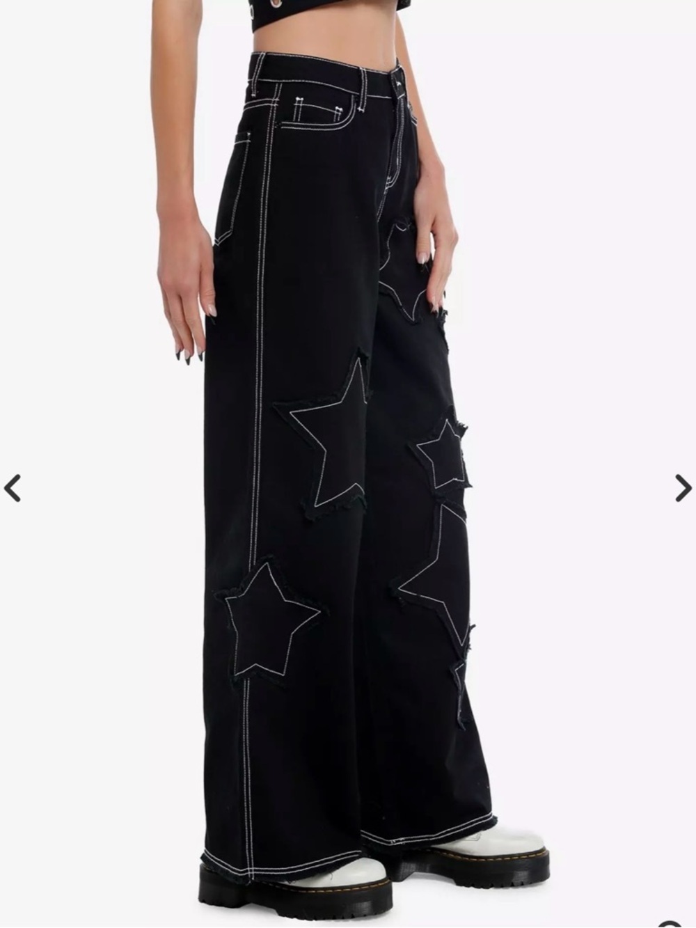 Hot Topic Black Frayed Star Patch Wide Leg Pants Size 7 - Picture 3 of 10